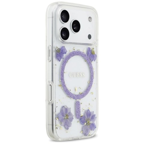 Etui Guess Resin Flowers Glitter MagSafe na iPhone 17 Pro - fioletowe