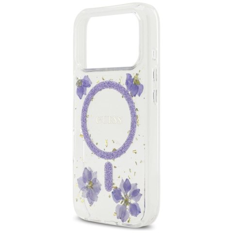 Etui Guess Resin Flowers Glitter MagSafe na iPhone 17 Pro - fioletowe
