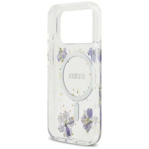 Etui Guess Resin Flowers Glitter MagSafe na iPhone 17 Pro - fioletowe