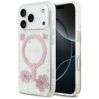 Etui Guess Resin Flowers Glitter MagSafe na iPhone 17 Pro - różowe