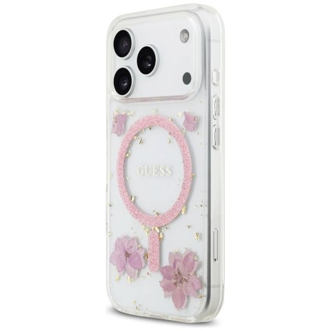 Etui Guess Resin Flowers Glitter MagSafe na iPhone 17 Pro - różowe