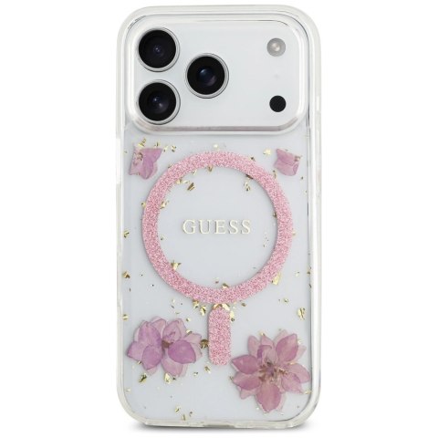 Etui Guess Resin Flowers Glitter MagSafe na iPhone 17 Pro - różowe