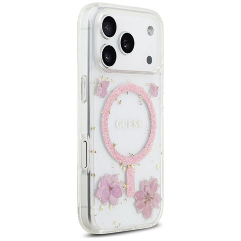 Etui Guess Resin Flowers Glitter MagSafe na iPhone 17 Pro - różowe
