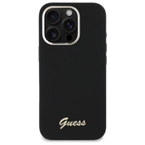 Etui Guess Silicone Script Metal Logo & Frame na iPhone 16 Pro - czarne