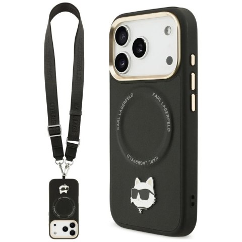 Etui Karl Lagerfeld Big Strap Choupette Metal Logo MagSafe na iPhone 17 Pro Max - czarne