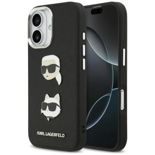 Etui Karl Lagerfeld FW Grained Karl & Choupette Heads Pins & Logo na iPhone 17 - czarne