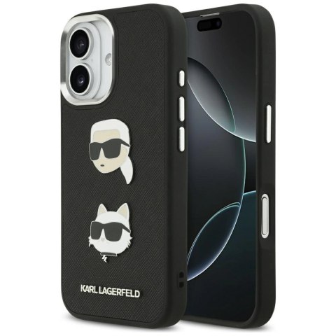 Etui Karl Lagerfeld FW Grained Karl & Choupette Heads Pins & Logo na iPhone 17 - czarne