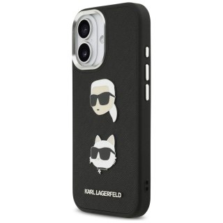 Etui Karl Lagerfeld FW Grained Karl & Choupette Heads Pins & Logo na iPhone 17 - czarne
