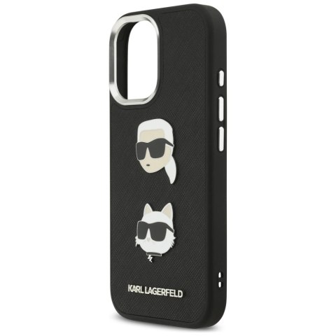 Etui Karl Lagerfeld FW Grained Karl & Choupette Heads Pins & Logo na iPhone 17 - czarne
