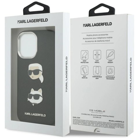 Etui Karl Lagerfeld FW Grained Karl & Choupette Heads Pins & Logo na iPhone 17 - czarne
