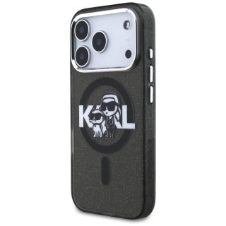 Etui Karl Lagerfeld IML Glitter Karl & Choupette Sketch Logo MagSafe na iPhone 17 Pro - czarne