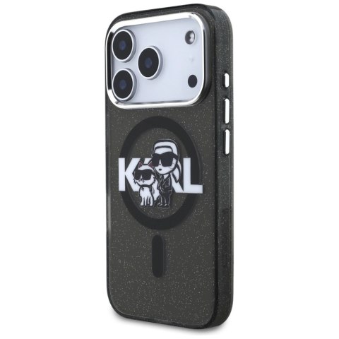 Etui Karl Lagerfeld IML Glitter Karl & Choupette Sketch Logo MagSafe na iPhone 17 Pro - czarne