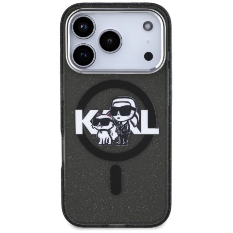 Etui Karl Lagerfeld IML Glitter Karl & Choupette Sketch Logo MagSafe na iPhone 17 Pro - czarne