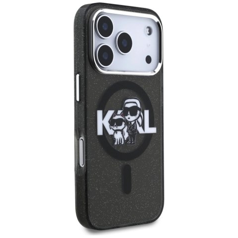 Etui Karl Lagerfeld IML Glitter Karl & Choupette Sketch Logo MagSafe na iPhone 17 Pro - czarne
