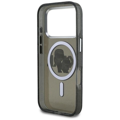 Etui Karl Lagerfeld IML Glitter Karl & Choupette Sketch Logo MagSafe na iPhone 17 Pro - czarne