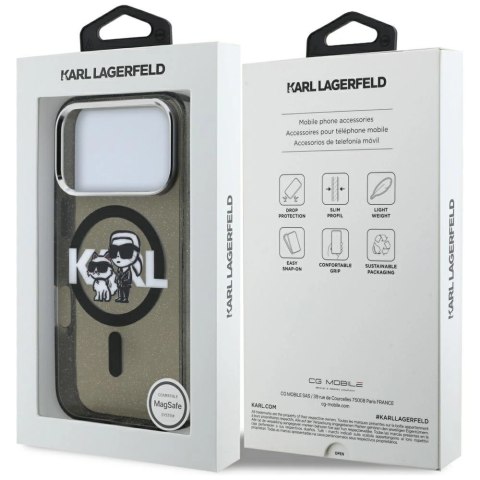 Etui Karl Lagerfeld IML Glitter Karl & Choupette Sketch Logo MagSafe na iPhone 17 Pro - czarne