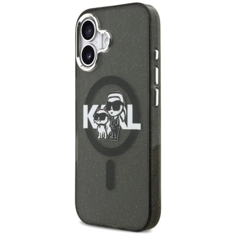 Etui Karl Lagerfeld IML Glitter Karl & Choupette Sketch Logo MagSafe na iPhone 17 - czarne
