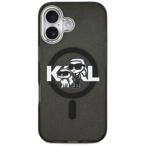 Etui Karl Lagerfeld IML Glitter Karl & Choupette Sketch Logo MagSafe na iPhone 17 - czarne
