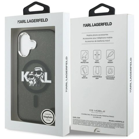 Etui Karl Lagerfeld IML Glitter Karl & Choupette Sketch Logo MagSafe na iPhone 17 - czarne
