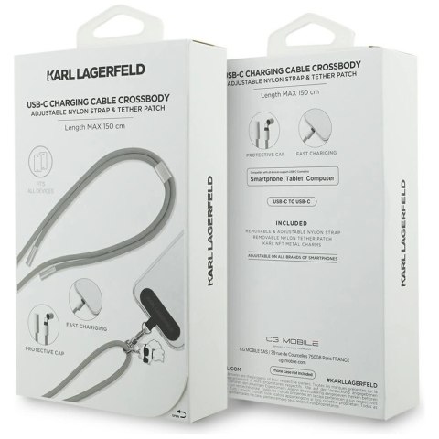 Kabel Karl Lagerfeld CBDY Choupette Charm USB-C / USB-C smycz - szary