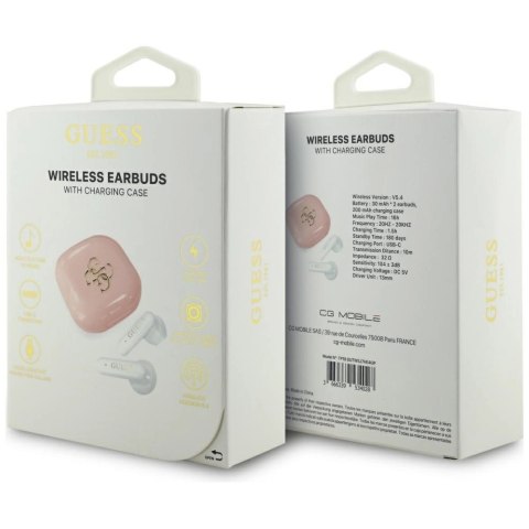 Słuchawki bezprzewodowe Guess 4G Metal Logo TWS - różowe