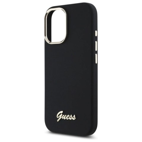 Etui Guess Silicone Script Metal Logo & Frame na iPhone 16 Plus - czarne