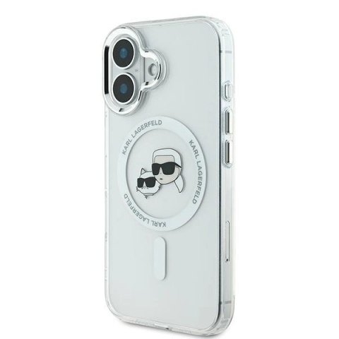 Etui Karl Lagerfeld IML Metal Karl&Choupette Head MagSafe na iPhone 16 Plus - białe