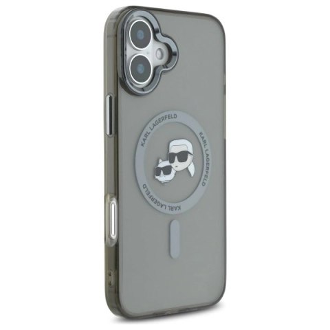 Etui Karl Lagerfeld IML Metal Karl&Choupette Head MagSafe na iPhone 16 Plus - czarne
