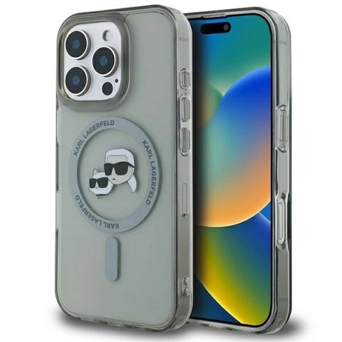 Etui Karl Lagerfeld IML Metal Karl&Choupette Head MagSafe na iPhone 16 Pro - czarne