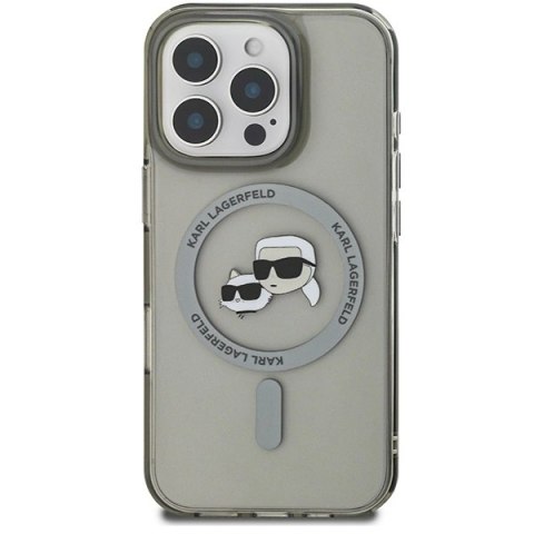 Etui Karl Lagerfeld IML Metal Karl&Choupette Head MagSafe na iPhone 16 Pro - czarne