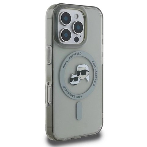 Etui Karl Lagerfeld IML Metal Karl&Choupette Head MagSafe na iPhone 16 Pro - czarne