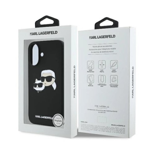 Etui Karl Lagerfeld Silicone nauble Heads Print MagSafe na iPhone 16 - czarne