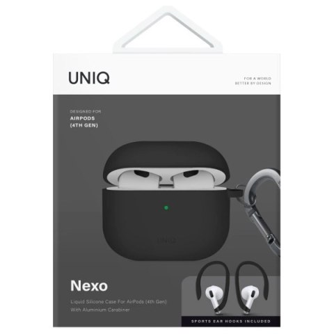 Etui UNIQ Nexo AirPods 4 + Ear Hooks Silicone - czarne