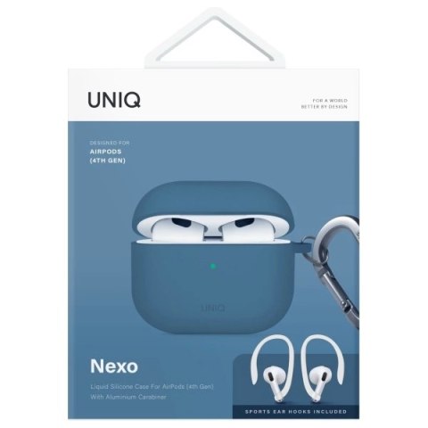 Etui UNIQ Nexo AirPods 4 + Ear Hooks Silicone - niebieskie