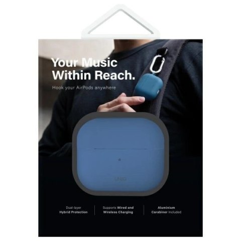 Etui UNIQ Nexo AirPods 4 + Ear Hooks Silicone - niebieskie