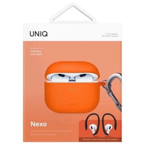 Etui UNIQ Nexo AirPods 4 + Ear Hooks Silicone - pomarańczowe