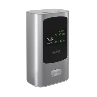 Puro Powerbank 10000mAh, 1xUSB-A + 1x USB-C, 45W, con Display, Grigio Scuro