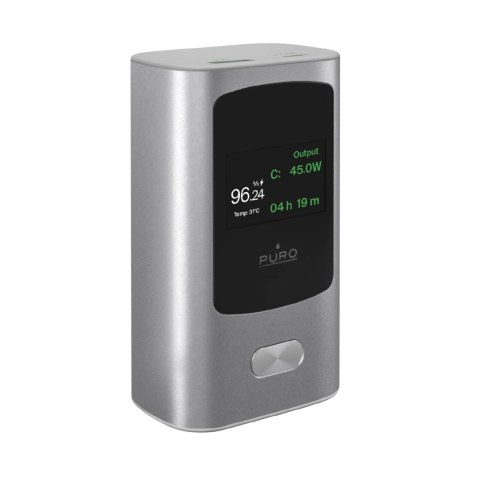 Puro Powerbank 10000mAh, 1xUSB-A + 1x USB-C, 45W, con Display, Grigio Scuro