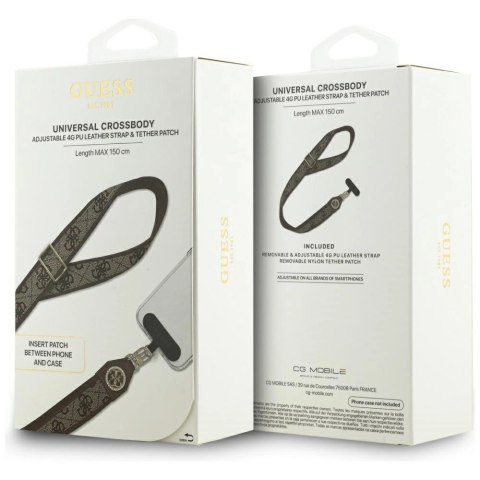 Smycz do telefonu Guess Universal CBDY 4G Tether Patch Strass Metal Logo - brązowa