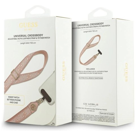 Smycz do telefonu Guess Universal CBDY 4G Tether Patch Strass Metal Logo - różowa
