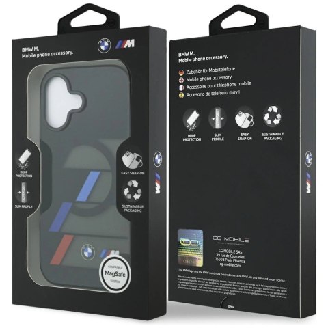 Etui BMW M IML Metal Buttons Tricolor Lines MagSafe na iPhone 17 - czarne