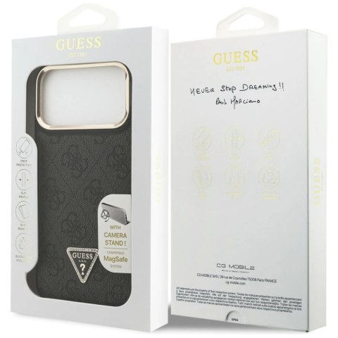 Etui Guess 4G PU Triangle Logo & Stand Camera Magsafe na iPhone 17 Pro Max - czarne