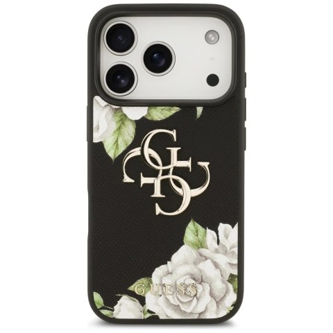 Etui Guess Grained Roses & Big 4G Logo na iPhone 17 Pro - czarne