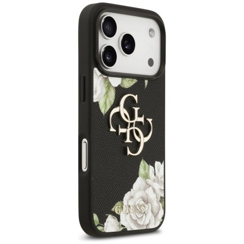 Etui Guess Grained Roses & Big 4G Logo na iPhone 17 Pro - czarne