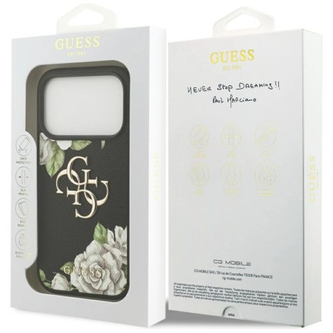 Etui Guess Grained Roses & Big 4G Logo na iPhone 17 Pro - czarne