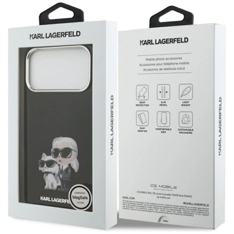 Etui Karl Lagerfeld IML Aquarelle Karl & Choupette & Logo MagSafe na iPhone 17 Pro - czarne