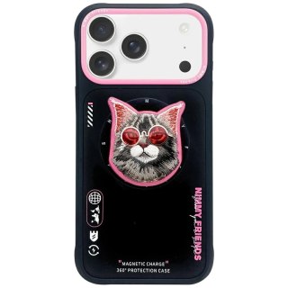 Etui Nimmy Glasses Cool Cat MagSafe na iPhone 17 Pro Max - czarno-różowe