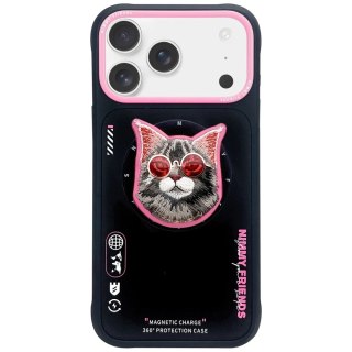Etui Nimmy Glasses Cool Cat MagSafe na iPhone 17 - czarno-różowe