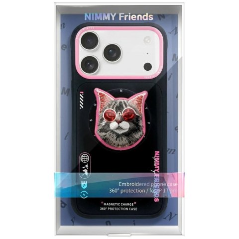 Etui Nimmy Glasses Cool Cat MagSafe na iPhone 17 - czarno-różowe
