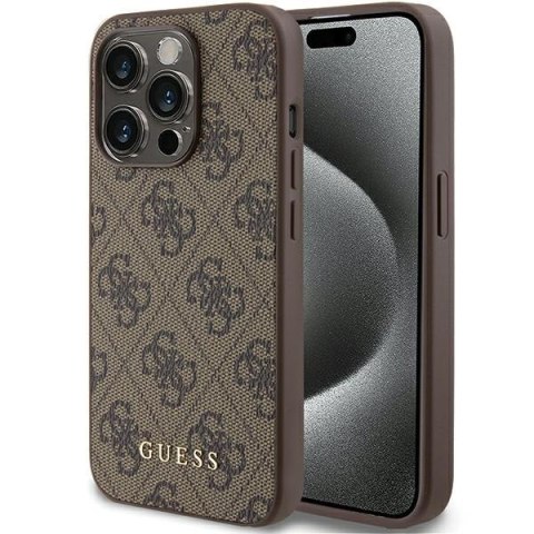 Guess nakładka do iPhone 15 Pro 6,1" GUHCP15LG4GFBR brązowa HC PU 4G Metal Logo